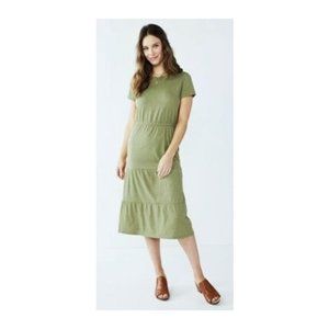 NWT Sonoma Tiered Tshirt Midi Dress Size XXL Olive Green Short Sleeve